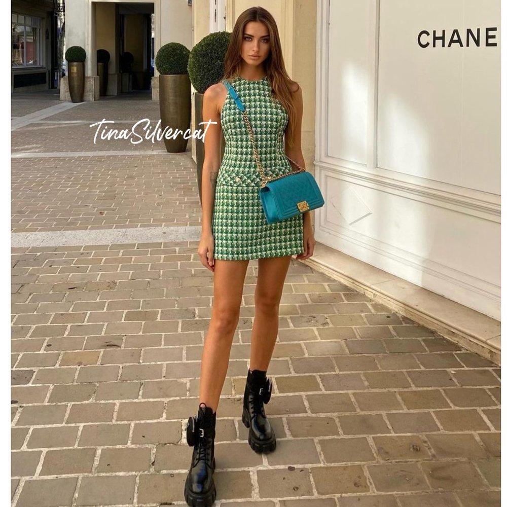 LAST ONE! BLOGGER'S FAVE! Zara Green Textured Weave Mini Dress Sz S, M, L NWT - Picture 14 of 17